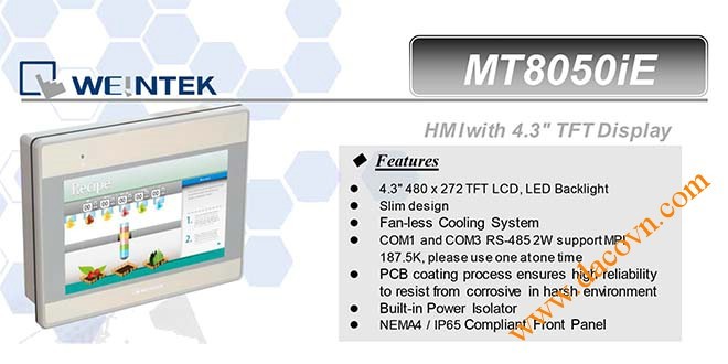 MT8050iE HMI Weintek – Easyview màn hình HMI 4.3 Inch mầu MT8050iE