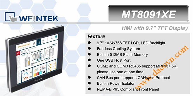 MT8091XE HMI Weintek – Easyview màn hình HMI 9.7 Inch mầu MT8091XE
