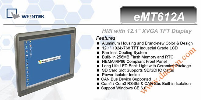 eMT612A HMI Weintek – Easyview Máy tính công nghiệp 12.1 Inch mầu