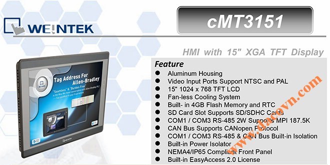 Màn hình cảm ứng hiển thị HMI Weintek cMT3151: 15 Inch